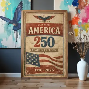 America 250 Years of Freedom Poster, Framed Vertical Poster, 1776-2026 Patriotic Wall Art