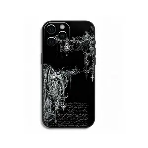 Fallen Angel Gothic Manuscript Gothic Cyber Sigil Cross Phone Case For iPhone 17 16 15 14 13 12 11 Pro Max Plus Soft Black Cover for Samsung S26 25 24 for iPhone16 ProMax