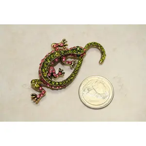 Unique Gecko Lizard Brooch Pin Multi-Colors Rhinestones Crystal Brooch Pin, Animal Fashion Jewelry Durable Metal Pins