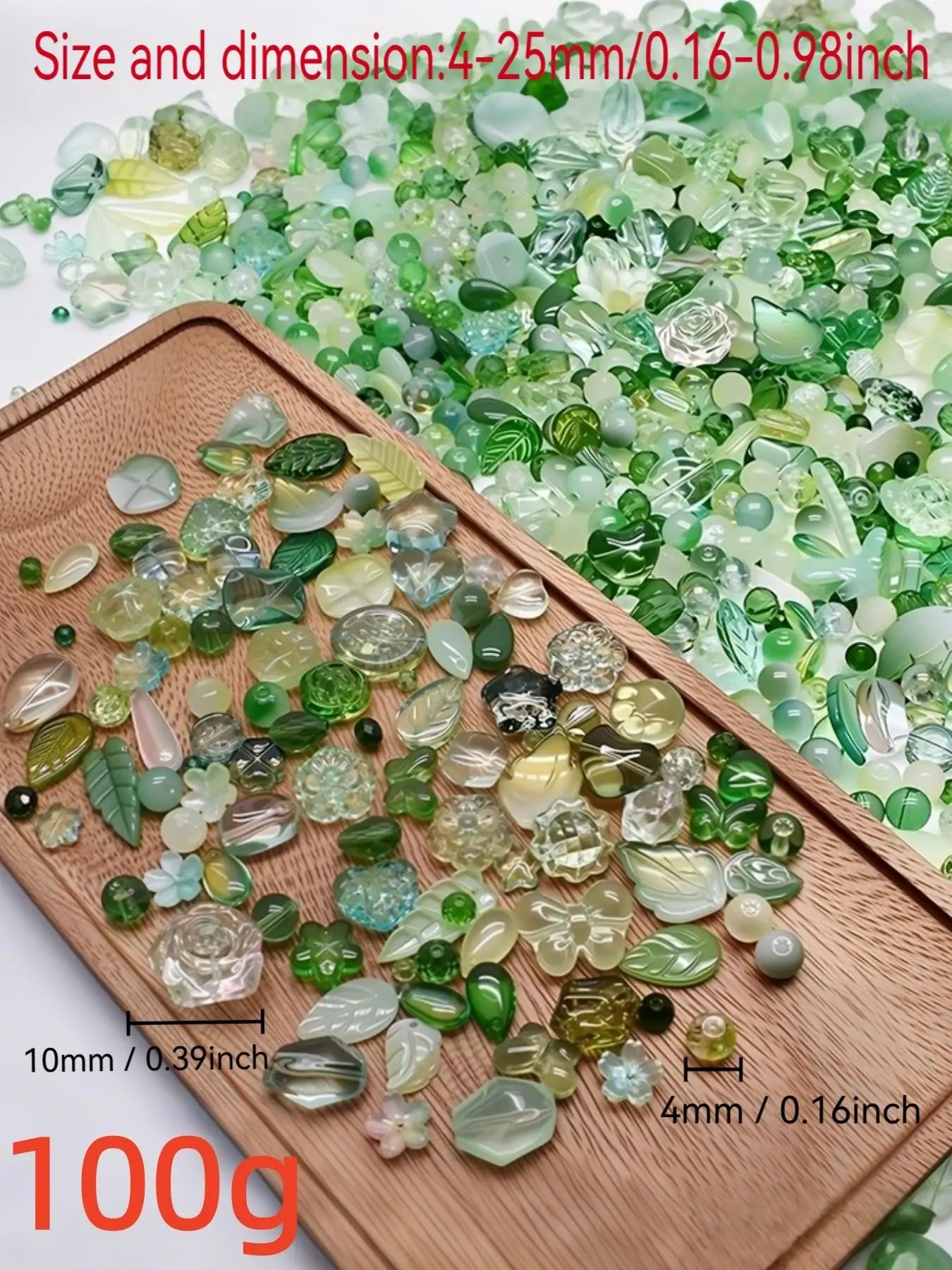100g Round Glass Beads Set, DIY Beads, Diy Beading, 4-25mm Shapes: Teardrop, Flower, Star, Heart, Butterfly, Leaf, Ideal for Jewelry Projects