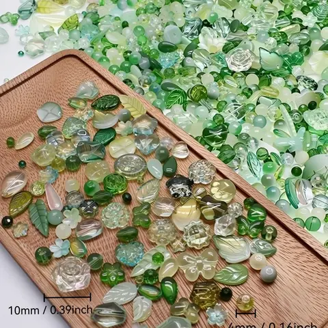 100g Round Glass Beads Set, 4-25mm Shapes: Teardrop, Flower, Star, Heart, Butterfly, Leaf, Ideal for Jewelry Projects, DIY Beading Supplies