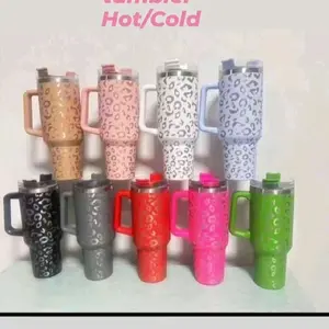 40oz Leopard Print Tumbler Hot/Cold Insulated Travel Mug with Handle Multiple Colors Available