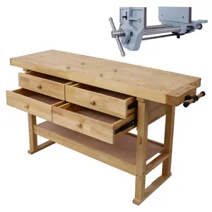 60" Wood Workbench w/4 Drawers & 9" Cast Iron Vise - Garage Table
