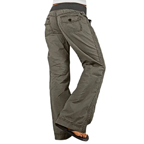 Flamingals Solid Seam Detail Drawstring Mid Rise Straight Leg Pants High Stretch Fabric Women's Wear Minimalist Fit Basic Style Multiple Colors