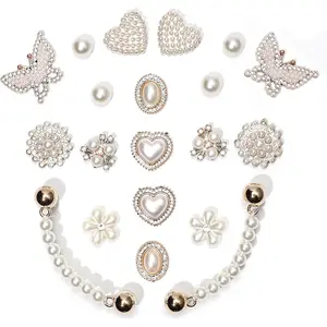 20 count Bling Gems Plastic Butterfly Flower Sparkling Rhinestones Pearl DIY Shoe Decoration Charms for Women's Party Favor