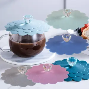 Set of 6pcs Reusable Silicone Cup Lid Set | Creative Peach Blossom Shaped Diamond Cup Lids, Dustproof Lids for Tea, Coffee Cups, Perfect for Outdoor Beverages