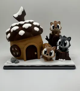 3D Printed Squirrel Habitat Scene • Acorn House with Storage • Cute Winter Forest Display