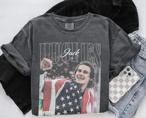 Comfort Colors Jack Hughes Hockey USA Team Vintage Bootleg 90s Shirt