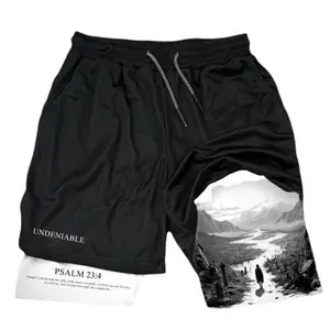 Black and white landscape in Psalm 23 of the Bible 2-in-1 Athletic Shorts Black Unisex Sports Double-Layered Inner Shorts Drawstring Design Men Women Basketball Shorts Pocket