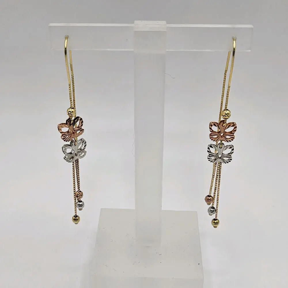 14k Solid Gold Butterfly Threader Earrings