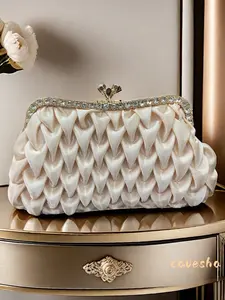New Fashion Satin Evening Bag, Rhinestone Design Crossbody Shoulder Bag, Minimalist Style Party Dress Bag for All Seasons