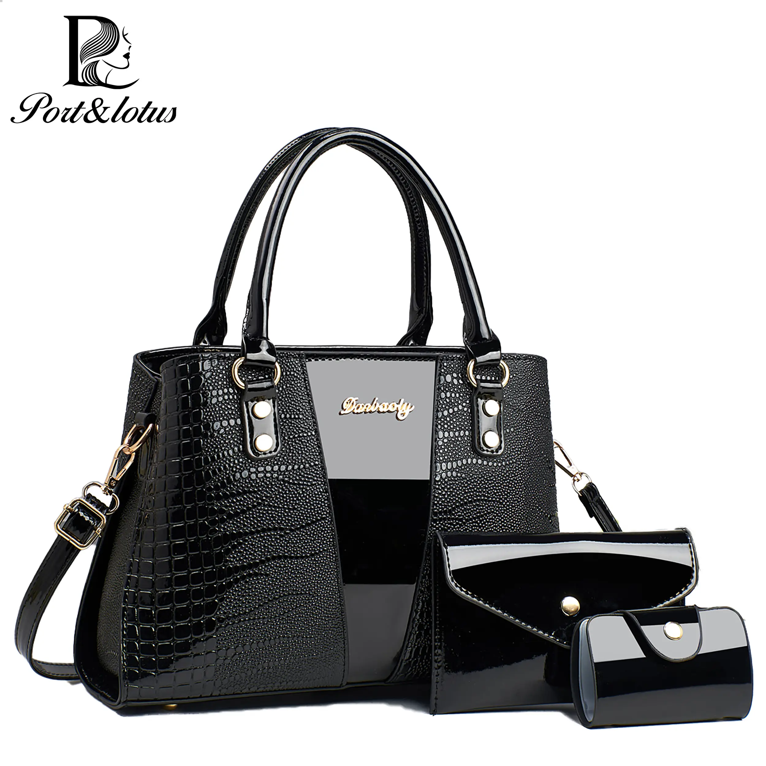 PORT&LOTUS Women's 3-Piece Crossbody Purse Set Combo - Stylish Croco Emboss Main Bag with Wallet, Card Holder for Casual Everyday Carry, Bags for Women