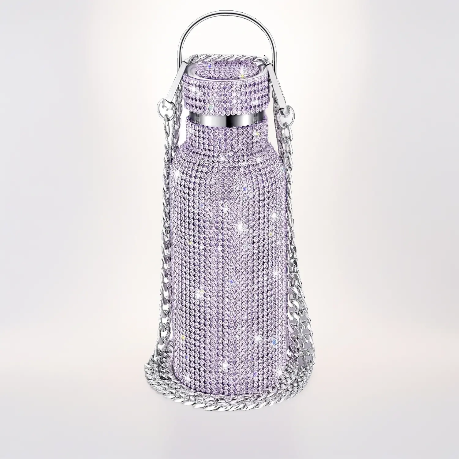 Geiserailie Women's Glittered Bling Rhinestone Stainless Steel Thermal Flask - 750ml Purple Portable Insulated Refillable Water Bottle with Chain, Single Bottle Gift-Ready Home & Festive Drinkware, Ab Diamond