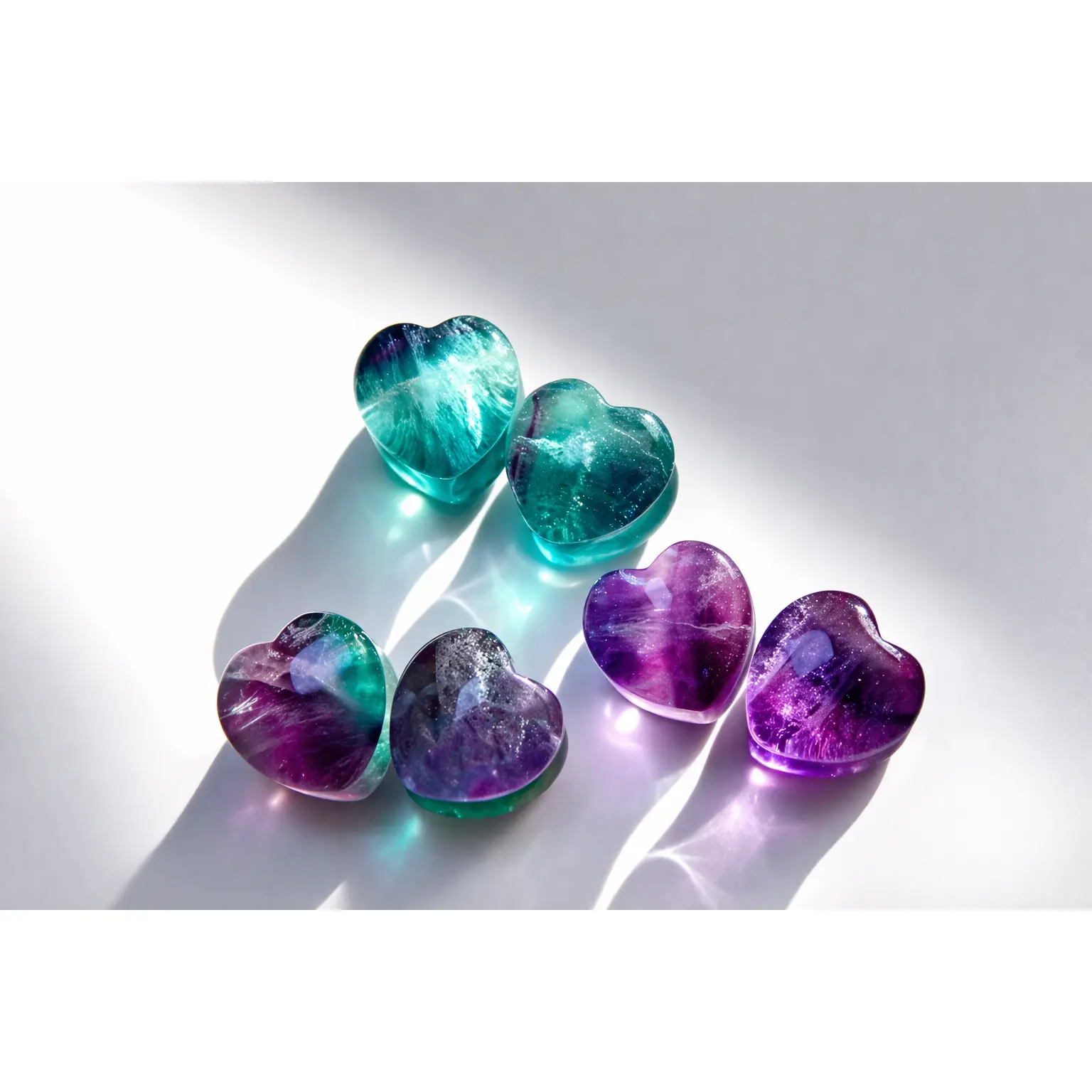 Rainbow Fluorite Heart Double Flare Jewelry for Stretched Ears