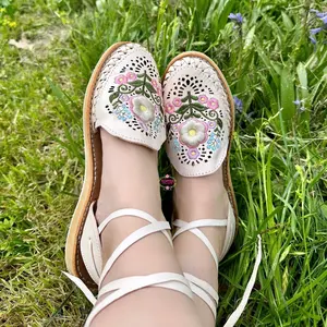 Irene 3D- white Embroidered Lace Up Huaraches Shoe Footwear