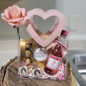 3pcs Heart Handle Bags Wine Gift Wrapping Bag, Valentine's Day Party Decoration Storage Pouches, Engagement Occasion, Gift Package