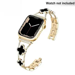Black Shell Clover Bracelet for iWatch (Band Only) - Business & Dressy Strap Compatible Series 1-11/SE/SE2/Ultra/Ultra2 (38-49mm) Women & Men (Watch Not Included) #Greenish, Accessories, Wearable