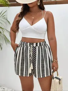 【Plus Size】All Over Print Shorts, Casual Comfy Shorts for Summer, Women's Bottoms for Daily Wear, Bohemian Womenswear, Casual Fashionable Shorts, Breathable Soft Shorts, Breathable Stretch Shorts, Casual Boho Shorts