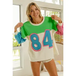 BiBi Color Block Patched Long Sleeve Top