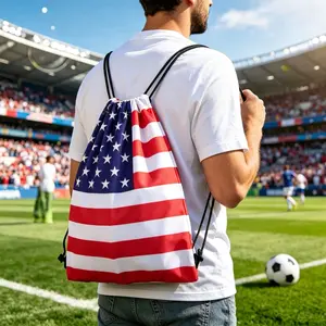 World Cup Drawstring Pouch, Large Capacity, Handheld, Single Shoulder, Dual Shoulder, Multiple Ways to Carry, Versatile Bag