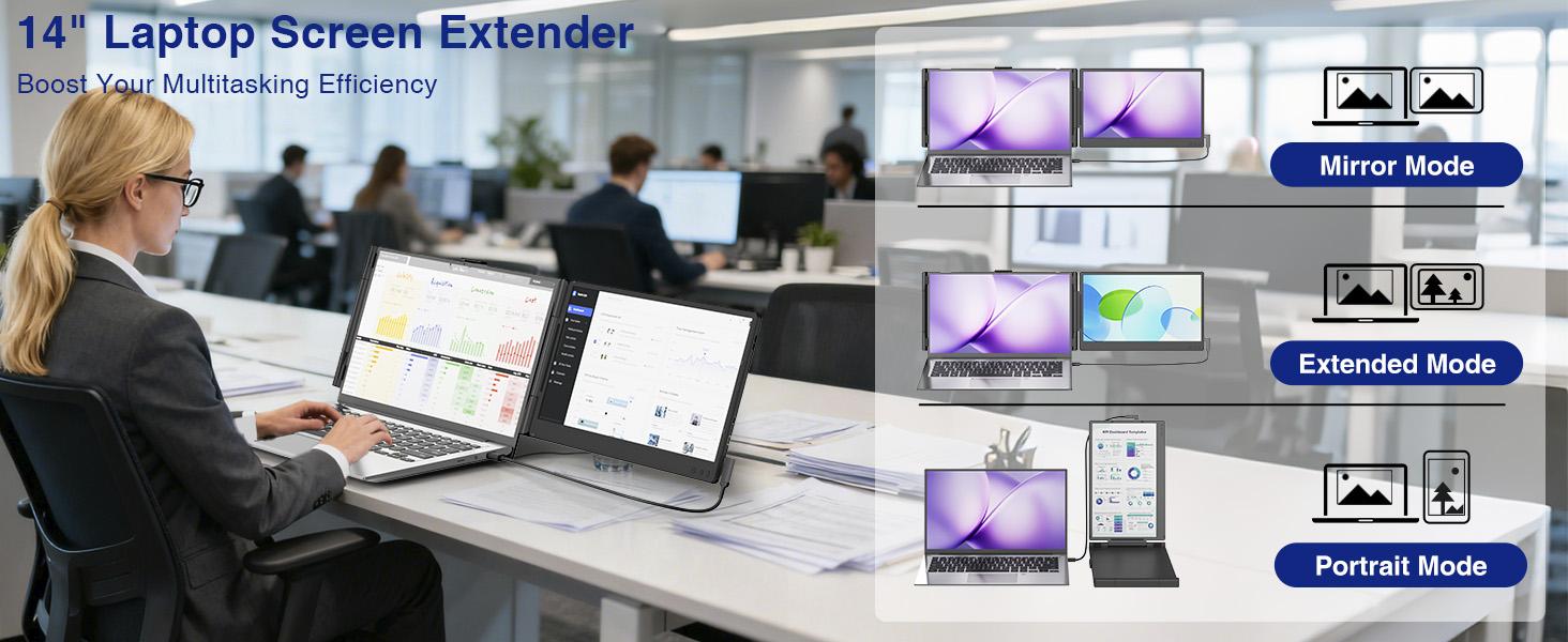 Siaviala Laptop Screen Extender, 14” FHD 1080P IPS Dual Laptop Monitor Extender, Portable Monitor for 13-17.3” Laptops, Plug & Play Dual Screens for Windows/Mac with USB C/HDMI Port computer accessory