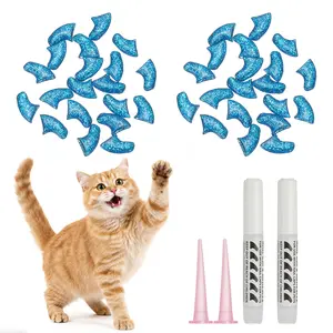 PETAXCELL Cat Nail Caps, Cat Claw Covers with Adhesive Glue and Applicators, Kitten Claw Caps Soft Paws, (40pcs, S, Crystal Blue), Intended for Pet Tips /  Nail Covers / Control Paws
