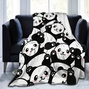 Cozy Panda Print Flannel Blanket - Soft, Warm, and Machine Washable with Adorable Chinese-Style Panda Patterns in Black & White for All Seasons