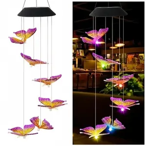 Outdoor Solar Butterfly Wind Chime String Lights, Gradient, Garden Balcony Courtyard Decor, Festive Atmosphere Lighting, Waterproof Solar Lights