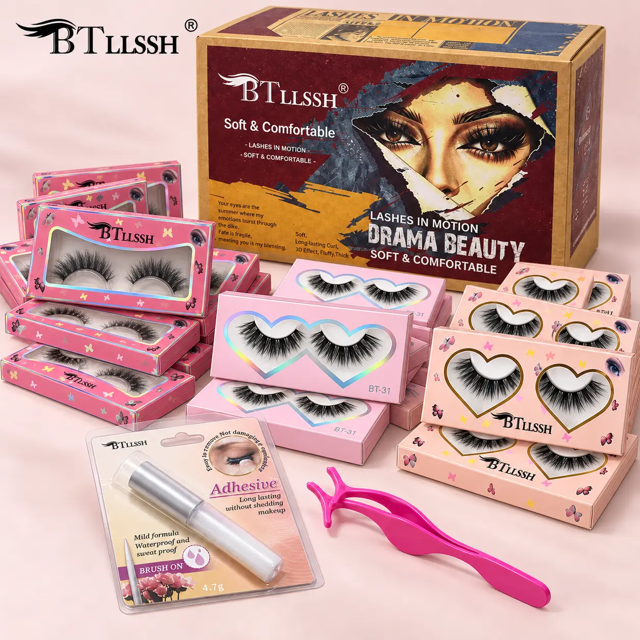 NO.8 BTLLSSH 14-18MM CC Curl 27-Pair Pack for Faux Mink Christmas False Lashes, 3 Styles 100% Handmade 3D5D Elegance Lightweight, Quick Glam Youth Daily Makeup