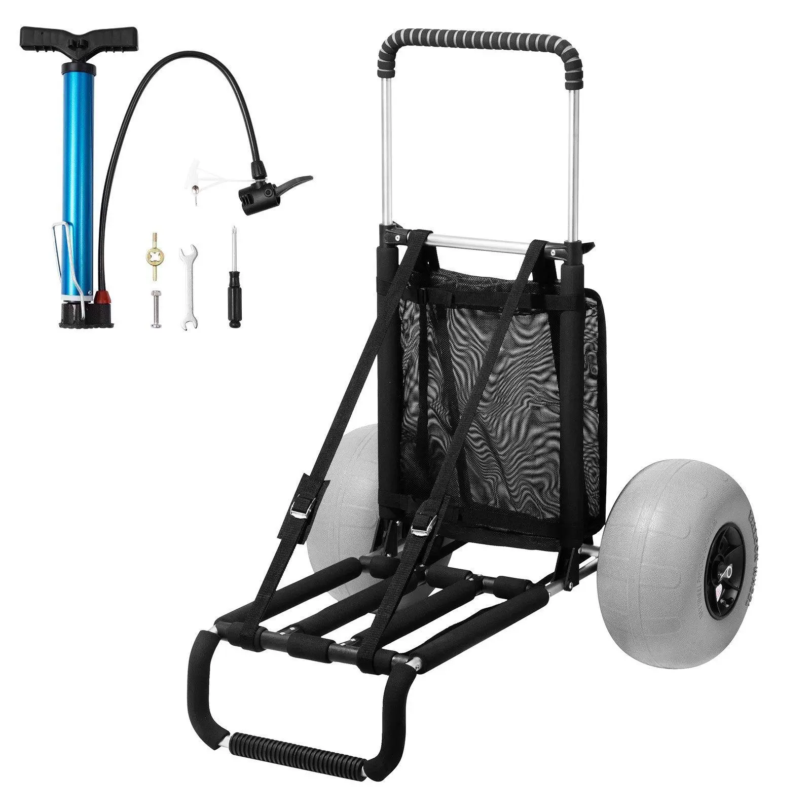 VEVOR Heavy Duty Trolley Foldable Wagon - 29.9"x15.4" Cargo Deck, 12" Sand Wheels, 165LBS Capacity, 27"-44.7" Adjustable Height, Collapsible Garden Cart Trolley Storage Cart for Beach Transport, Gardening