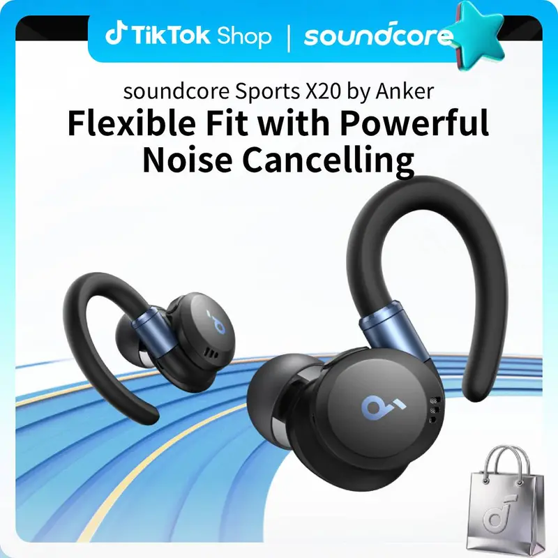 soundcore Sport X20 by Anker, Bluetooth True-Wireless Earbuds, Rotatable-Extendable Ear Hooks, Noise Cancelling, Deep Bass, IP68 Waterproof, Durable, 48H Battery Life, Low Noise Wireless Headphones for Gym #tiktokshopsummersale