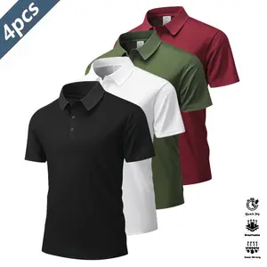 Men’s polo shirt set of 4, quick-drying solid colors, simple and comfortable, suitable for golf, tennis, casual gatherings, vacations, and spring wear.