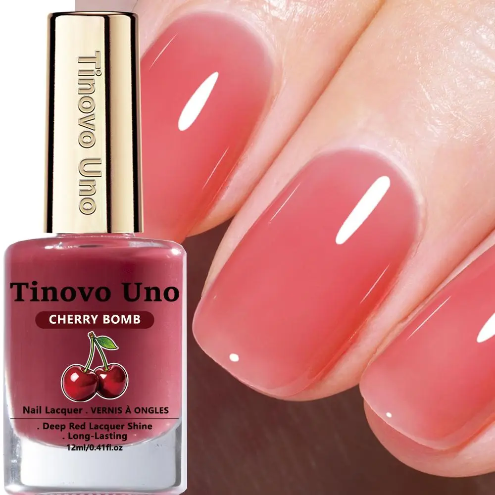 Tinovo Uno Mirror High Shine Nail Polish Cherry Red Flattering Shade No UV Lamp Quick Dry Long Lasting Fade Resistant Beginner Friendly Smooth Streak Free Application Vitamin Enriched Nourish Protect Daily Commute Date Night Essential Nail Art Nail Care