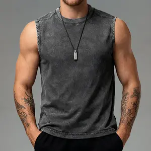 Men’s Acid-Wash Tank Top — Sleeveless Cotton Fitness Tank, Loose-Fit Tank, Vintage Washed Summer Layering Streetwear