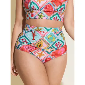 BLOOMCHIC Plus Size Colorful Vacation Print High-Waisted Swim Bottoms [M-6X]2026 Summer Vibes Swimweek