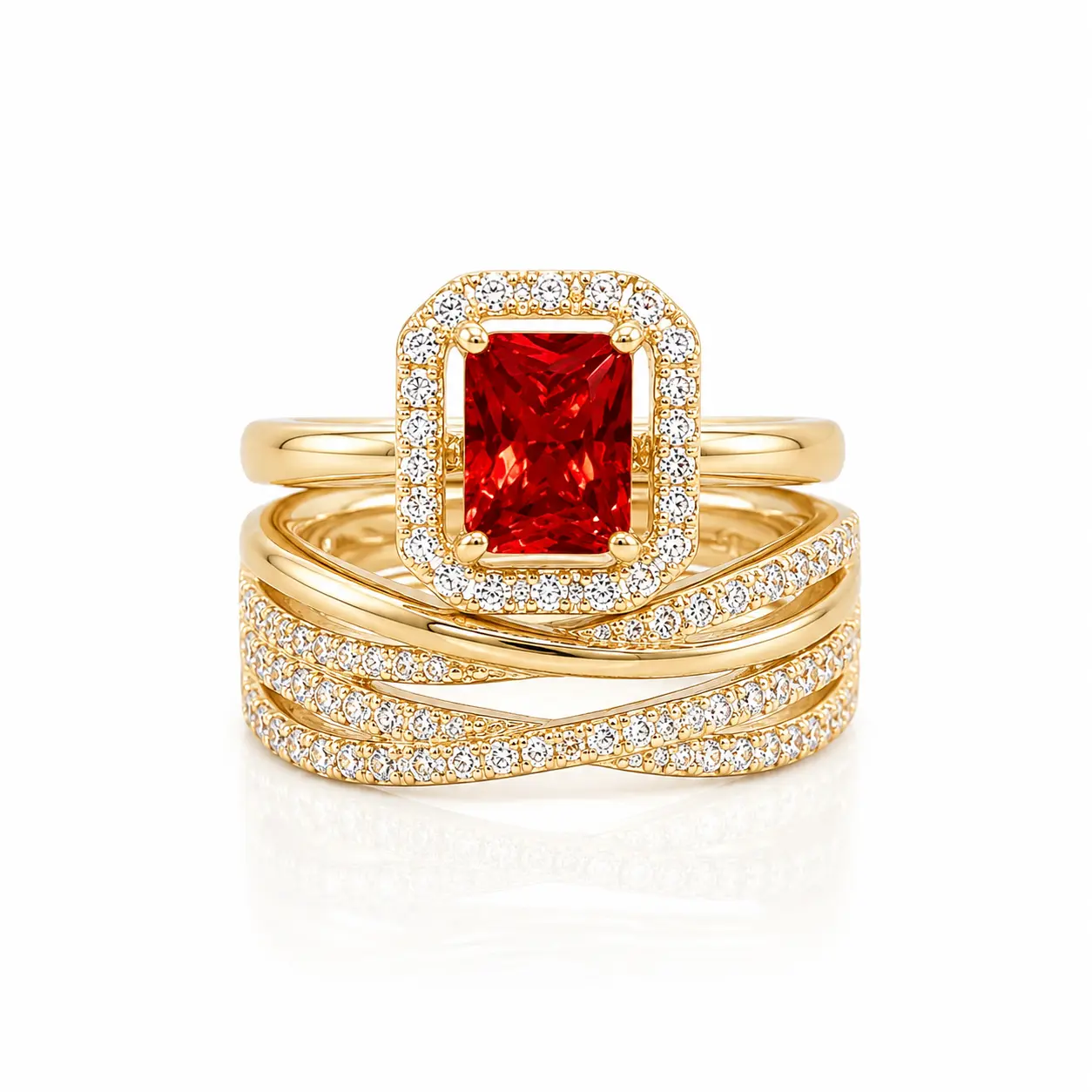 DIDIRAY 14K Gold Plated Square Radiant Cubic Zirconea Engament and Promise Ring for Woman