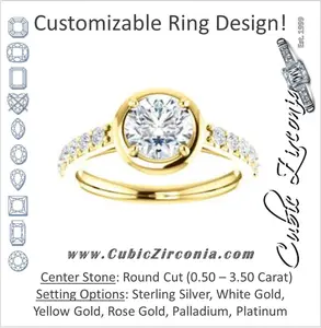 Cubic Zirconia Engagement Ring- The Lynette (Customizable Cathedral-style Bezel-set Round Cut 13-stone Design with Round Band Accents)