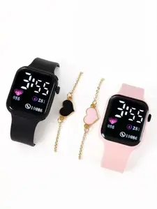 4pcs Women'S Watch Fashion Cute LED Digital Electronic Watch Set with Bracelet Suitable for Daily Life Travel Vacation Homecoming Party Couple Graduation Season Gift for Women