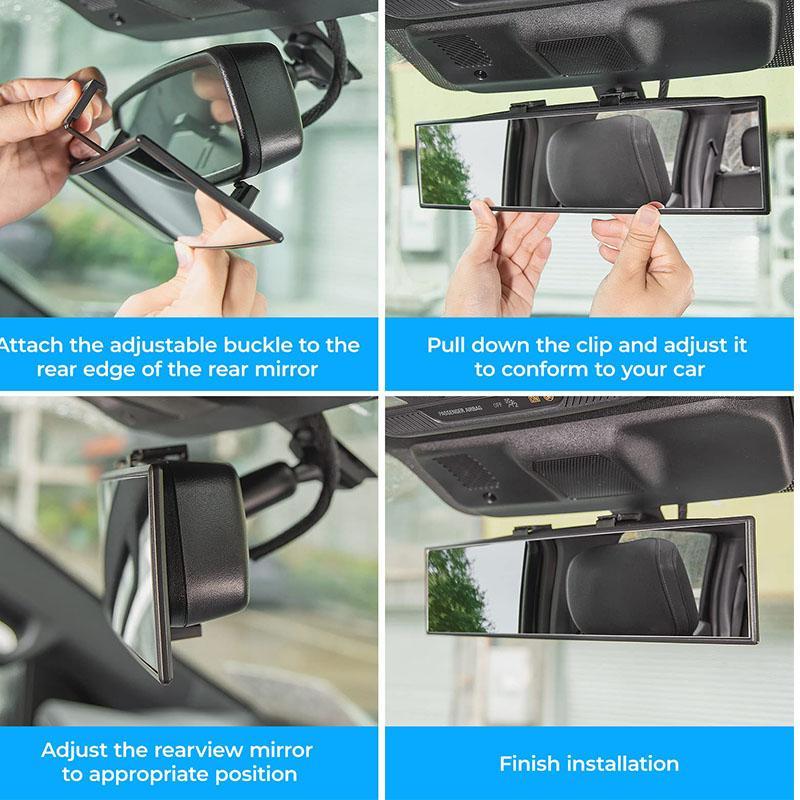 L- Inch Panoramic Convex real view Mirror, Interior Clip-on Wide Angle to Reduce Blind Spot Effectively for Car SUV Trucks Clear Visibility Safety Install Rearview High Definition