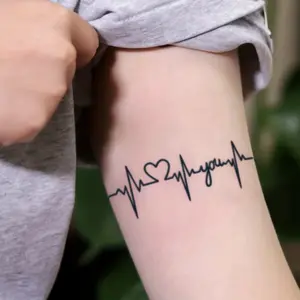 Minimalist Ecg Heart Tattoo Sticker, Romantic Love Memorial, Unique Arm Decoration, Couple Exclusive Heart Symbol, Artistic Line Style