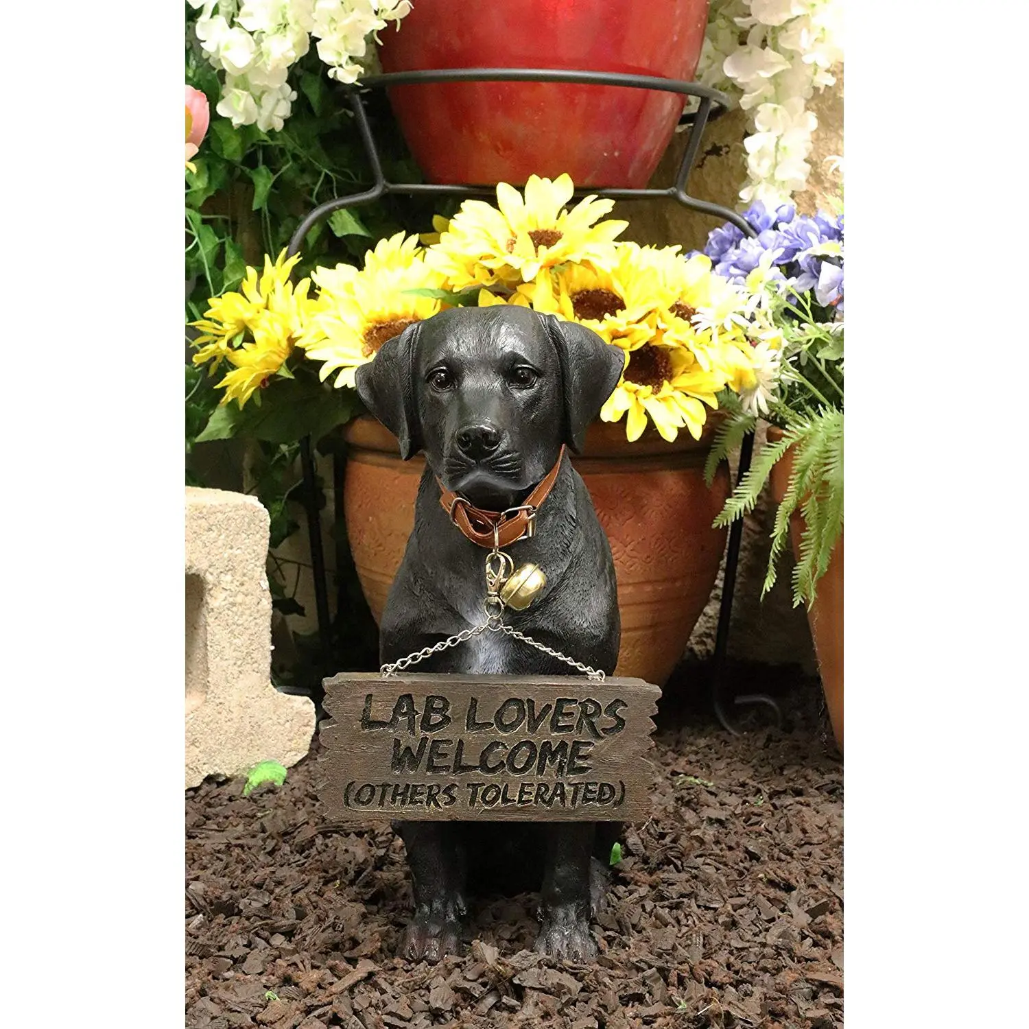 Handcrafted Resin Labrador Retriever Statue, 13.25" H Dog Figurine with Jingle Collar and Greeting Sign for Home Decor