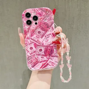 Money Pattern Phone Case with Chain, Anti-drop Cellphone Protective Case, Total Protective Shockproof Mobile Phone Cover for iPhone 16 15 Pro Max 14 13