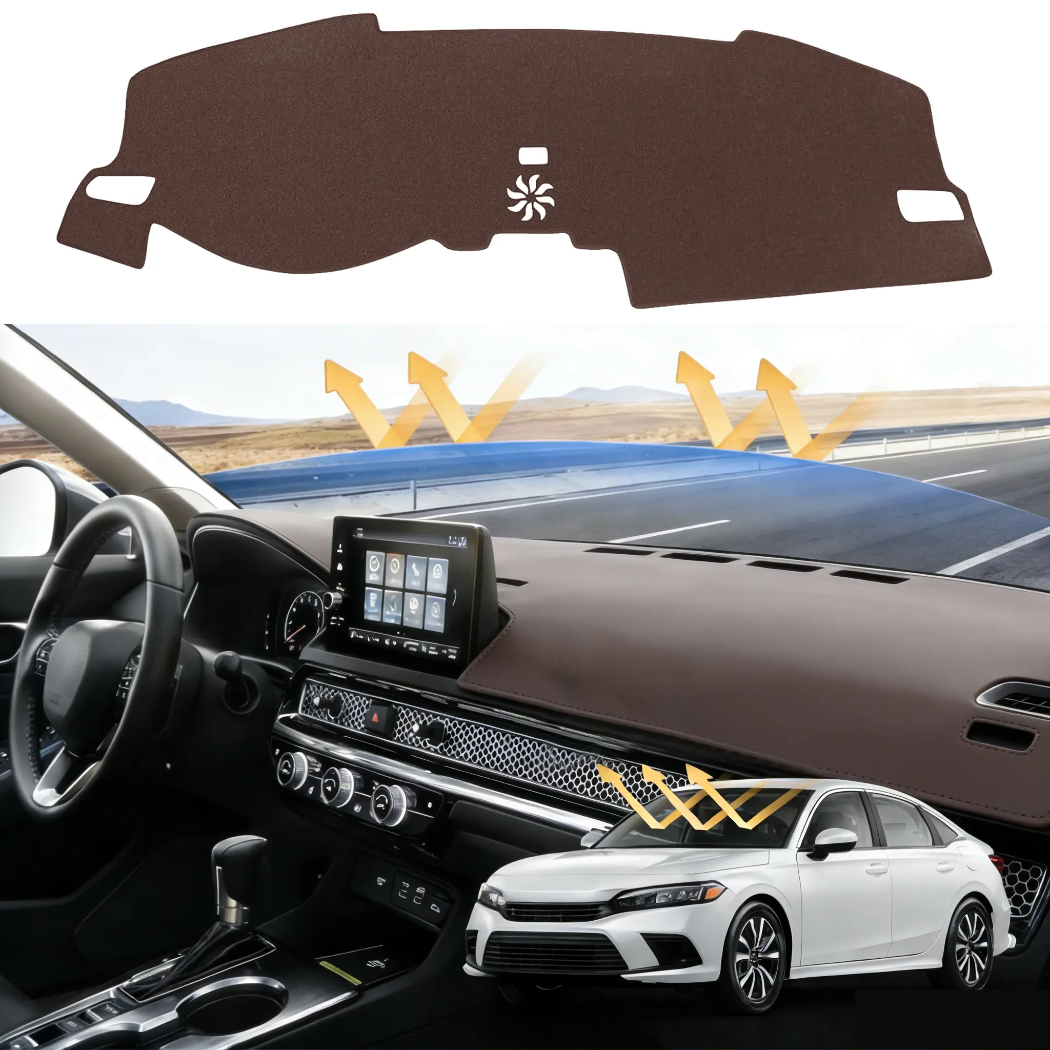 KUST Black Perfect Fit Dashboard Mat for Honda Civic 2022-2026, Car Auto Accessory, Non-Slip Eco-Friendly Dash Cover with UV Protection, No-Glare Interior Center Console Sunshield