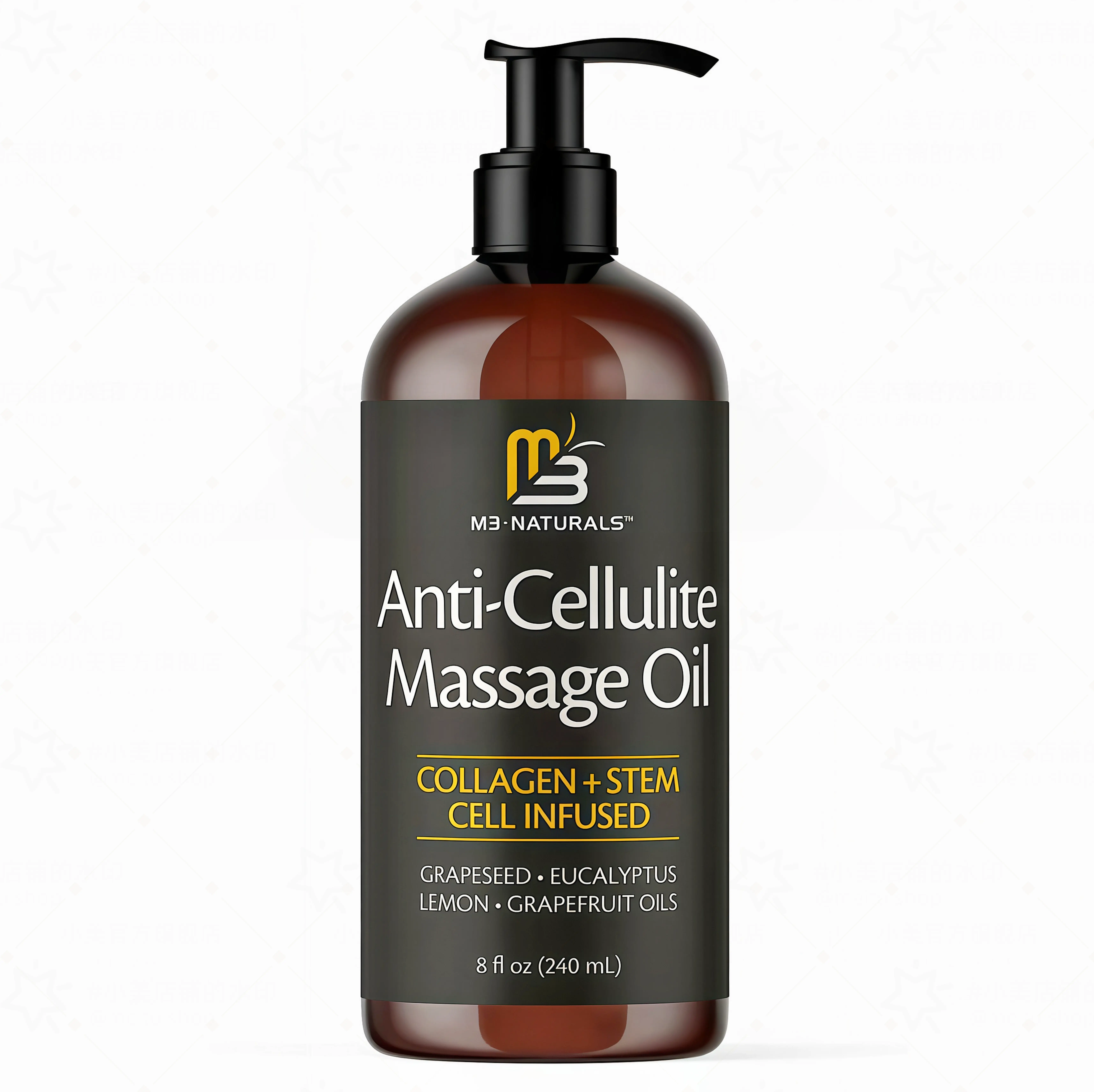 M3 Naturals Cellulite Massage Oil 8oz-SmooththeAppearance of Cellulite DF -Body Care &SkinCareMassage Oil Topical Collagen and PlantStemCellBodyOil to Restore Texture and Elasticity-SoothingBodyOil