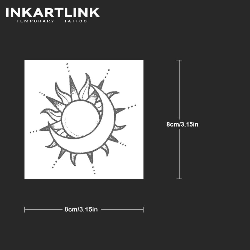 INKARTLINK Tattoo Tech, 2 Sheets Semi-Permanent Temporary Tattoos ,Sun-Moon Glyph​​,Adult Art Design,Lasts 1-2 Weeks, Waterproof, Realistic Look, No Adhesive, No Reflection,For Man And Woman,Ideal for Swimming, Party