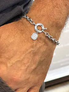 Men's Zirconia Letter Initial Bracelet, Stainless Steel Spring Clasp, Silver Color Chain, Casual Style, All Seasons Jewelry