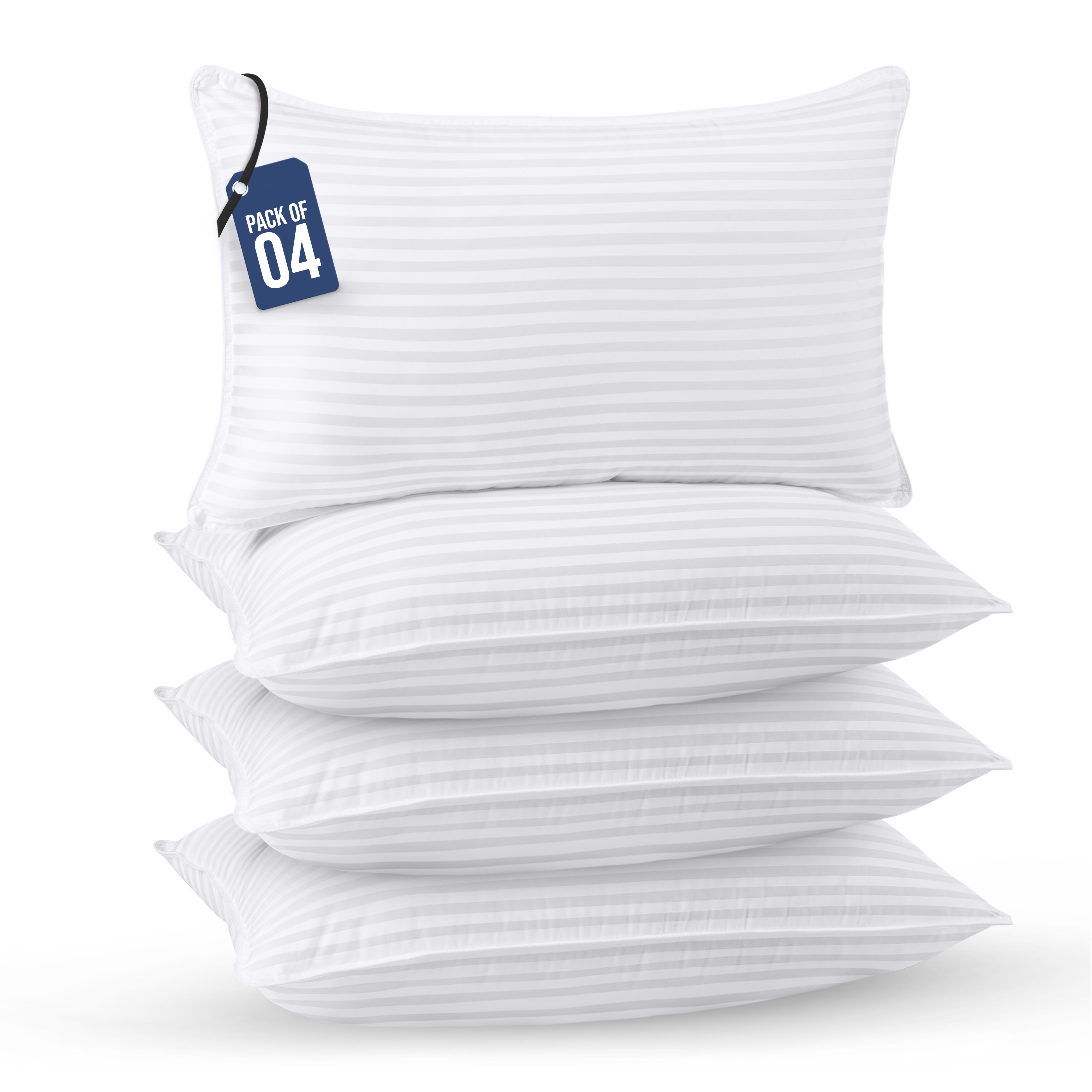 Utopia Bedding Hotel-Quality Bed Pillows for Sleeping - Set of 4, Soft Contoured Design, White Striped, Queen Size, Comfort for Back, Stomach, or Side Sleepers
