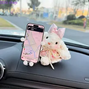 Cute Plush Bunny Car Phone Holder, Universal Dashboard Mount, Girly Rabbit Stand for Navigation, Stylish Car Interior Decor, Perfect Valentine's & Halloween Gift for Women