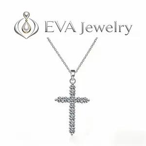 [EVA Jewelry] Cross Necklace 925 Sterling Silver Synthetic Moissanite Necklace