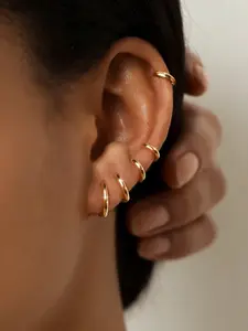 Set of 8 Solid Stainless Steel Round Hoop Earrings, Unisex Hoop Earrings, Stackable, Mini Cartilage Hoops for Sensitive Skin Hypoallergenic Jewelry Cartilage Spiral Earrings, Hoop Earring Sets Earring Stacks
